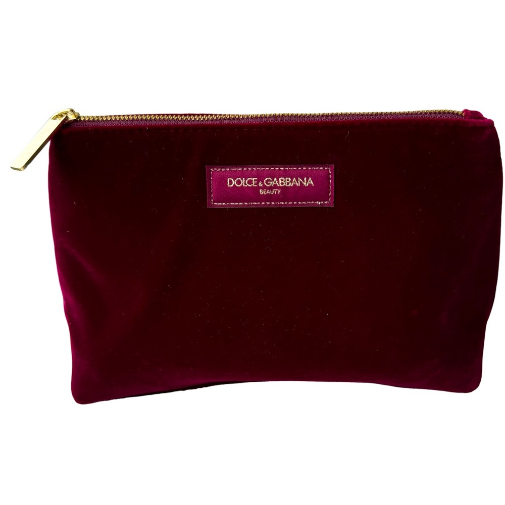 Dolce & Gabbana Beauty NWOT Red Velour Maroon Gold Zipper Promotional Pouch